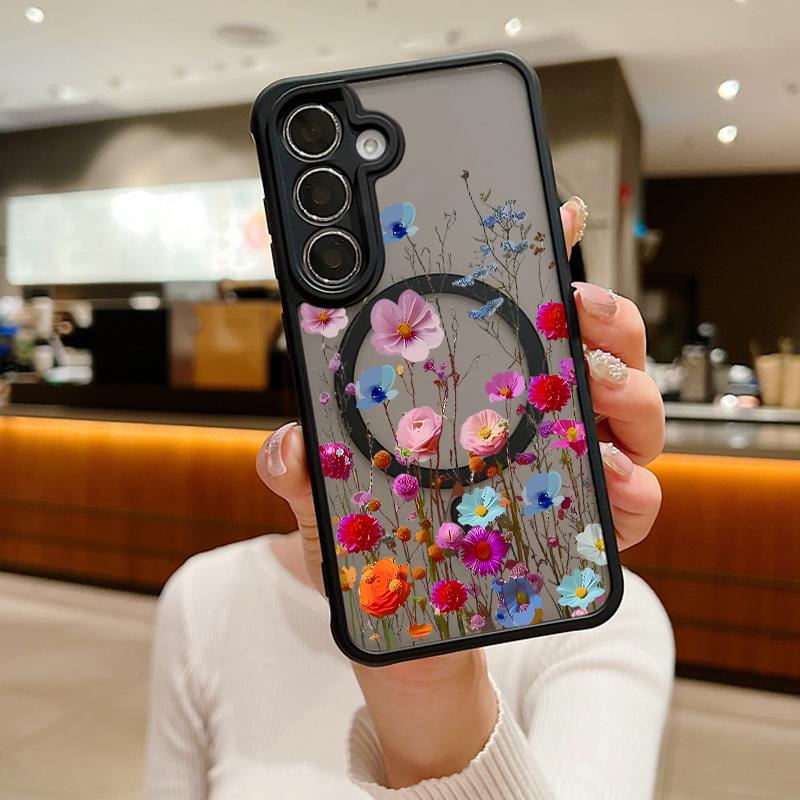 Colorful Flowers Magnetic Case For Samsung Galaxy S24 S23 Ultra Plus S23 FE S22 For Magsafe Wireless Charge Acrylic Phone Cover