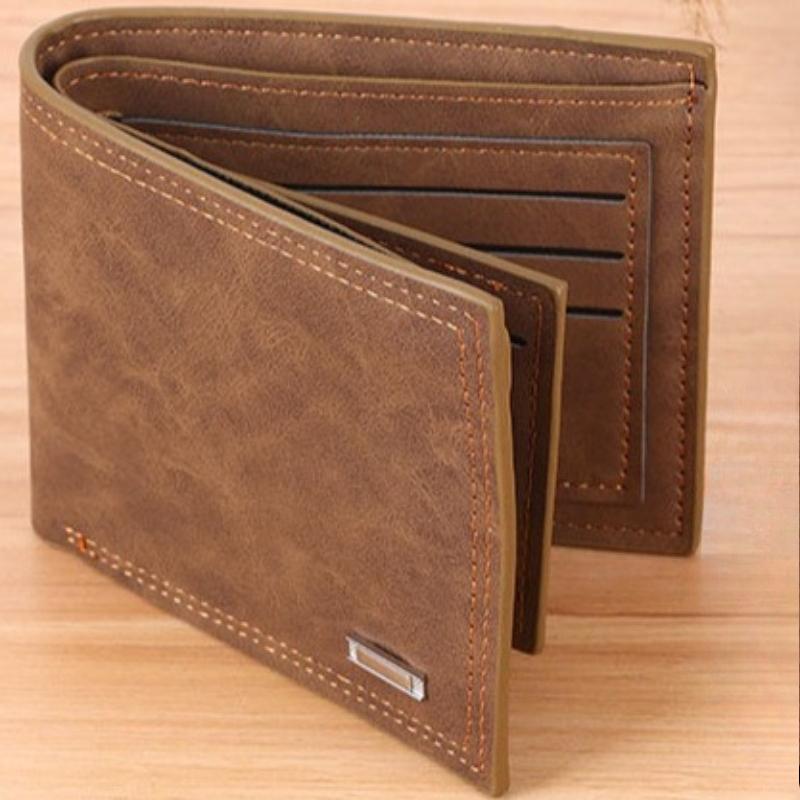 Retro Herren Geldbörse Geldklammer Multifunktional 3 Fächer Kartenhalter Solide Weich Mode Kurze Geldbörse Herren Ledergeldbörse