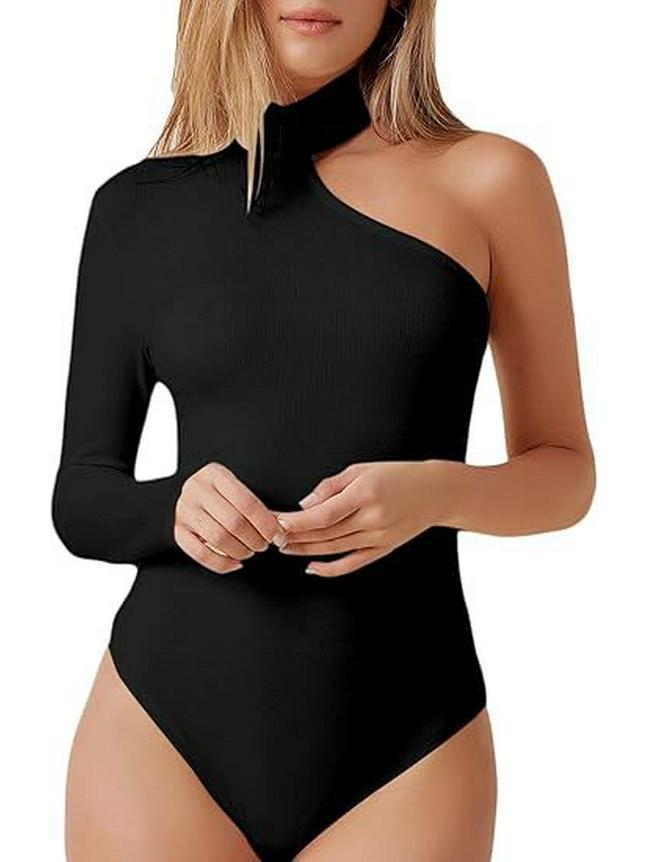 

Женский высококачественный черный комбинезон с длинными рукавами из рубчатого трикотажа из молочного шелка S