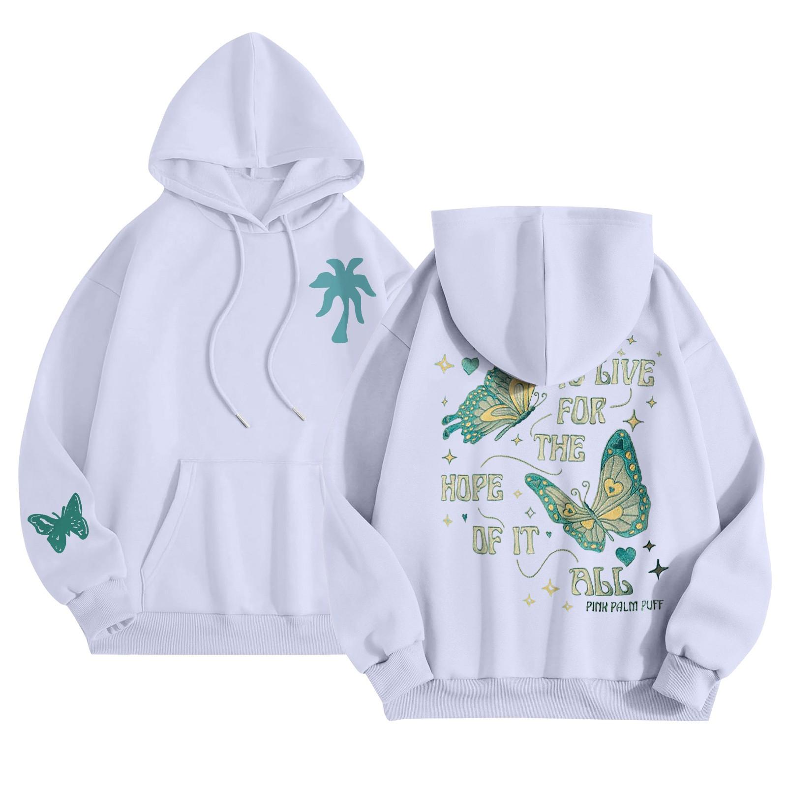 

Графические толстовки с капюшоном для женщин Милый пуловер с длинным рукавом Опрятные толстовки с капюшоном с буквенным принтом Одежда на осень-зиму L белый