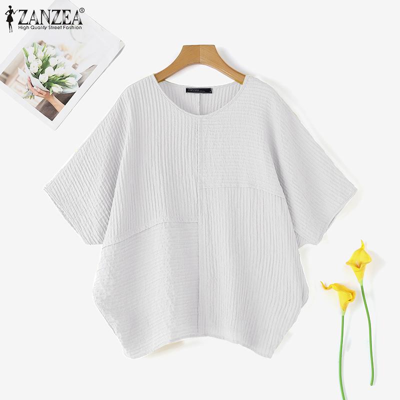 ZANZEA Women Casual O-neck Loose Summer Short Sleeve Blouse