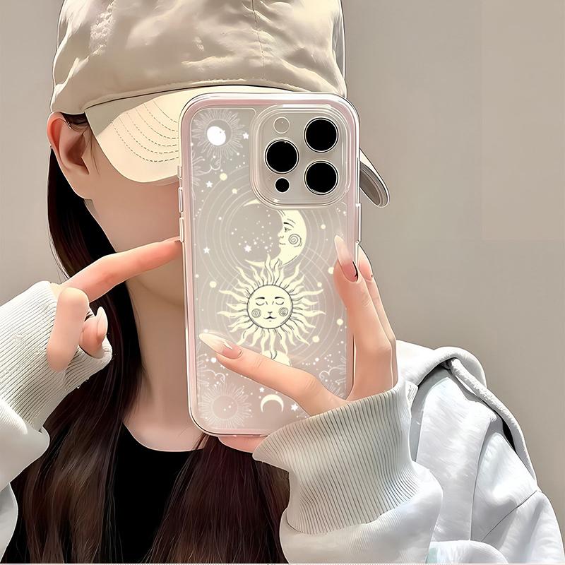 Cute Sun Moon Pattern TPU Transparent Silicone Phone Case For iPhone 17 Pro Max 16 15 14 13 12 11 Pro Plus Shockproof Soft Cover