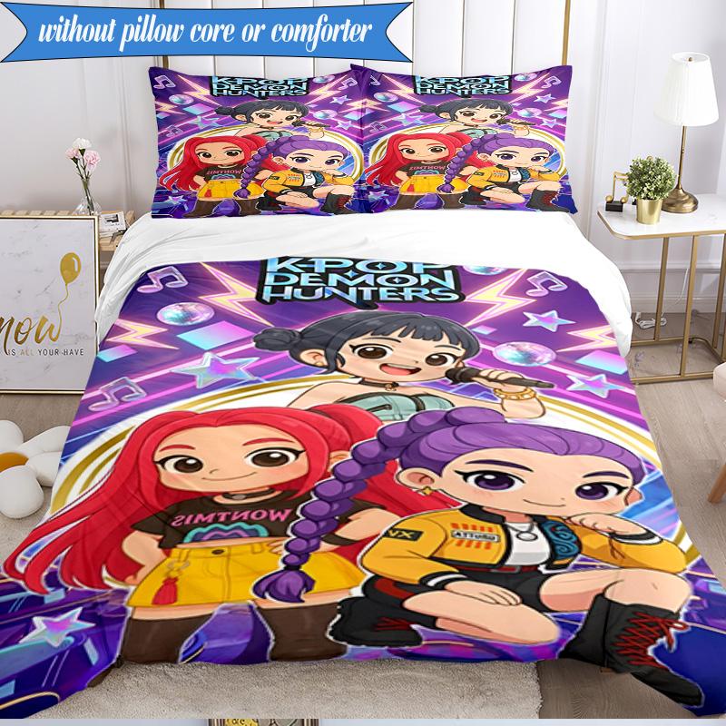 3PCS Kpop Demon Hunter Starlight Adventure Bedding Set 2D Printing (Includes 1 Duvet Cover + 2 Pillowcases Coreless), Bedroom decor,Fan gift
