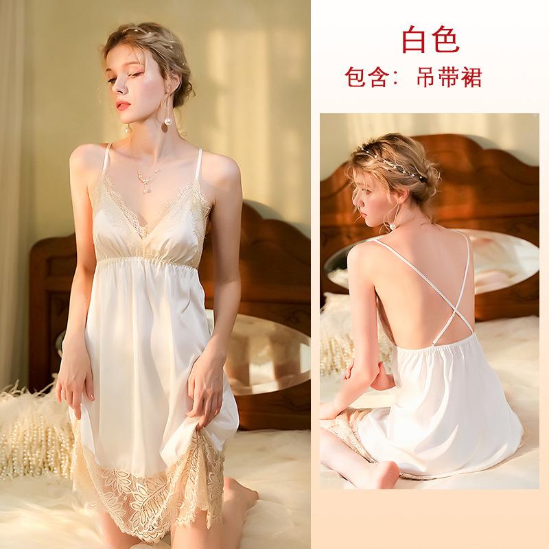 Multi-Style Pure Desire Lace Nightgown V Mesh Patchwork Satin Skin-Friendly Cami Loungewear Versatile Seductive Sleepwear with Diverse Style Options