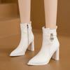 Fashion Women' Ankle Boots Autumn Chunky High Heel Short Boots Fashion Pointed Fashion Side Zipper Platform White Boots