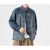 Jaqueta Jeans Lavada Estilo Chinês Retrô para Homens Primavera Outono Manga Longa Gola Alta Top Camisas Étnicas Vintage Casaco