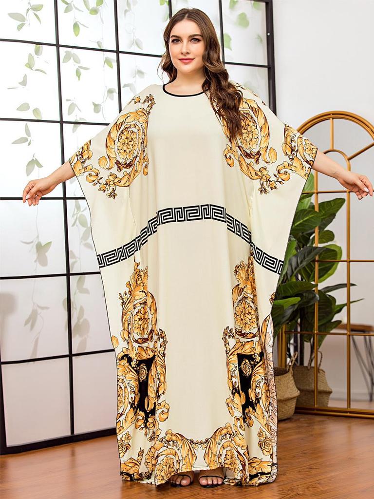 2024 Batwing Sleeve Plus Size Women's Islamic Print Top