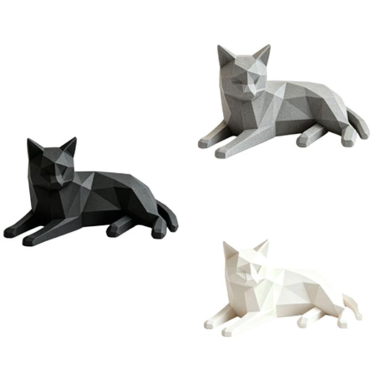 Figurine de Chats Géométriques Imprimée en 3D pour Décoration de Bureau, Accent de Table, Sculpture d'Animal pour Étagères, Tables Basses et Tables de Chevet