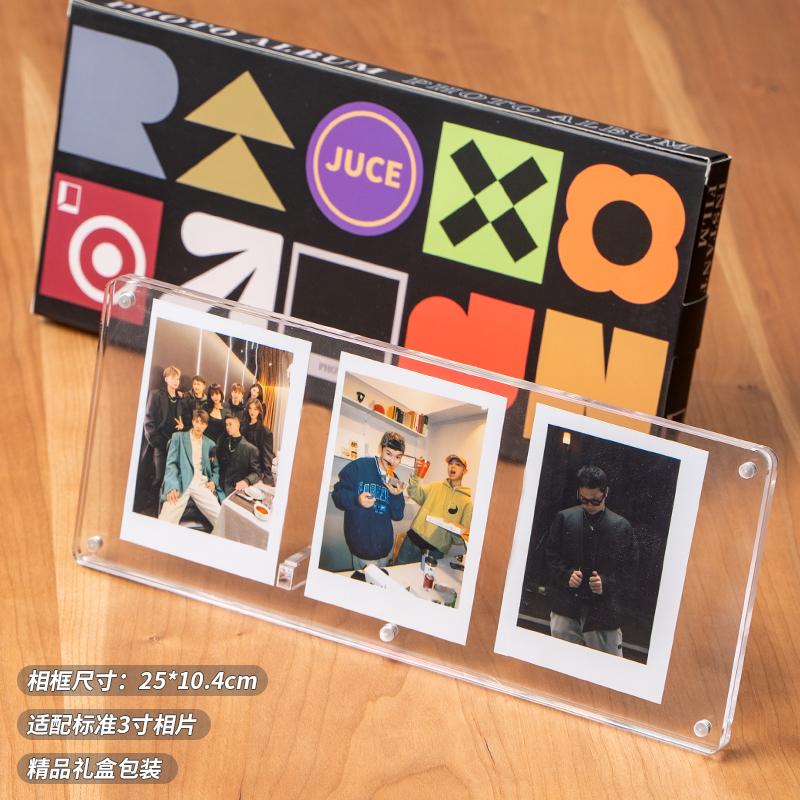 Magnetic Clear Acrylic Display Frame for Instax Polaroid Photos, Kpop Mini Desktop Stand Holder for 3 Inch Small Cards