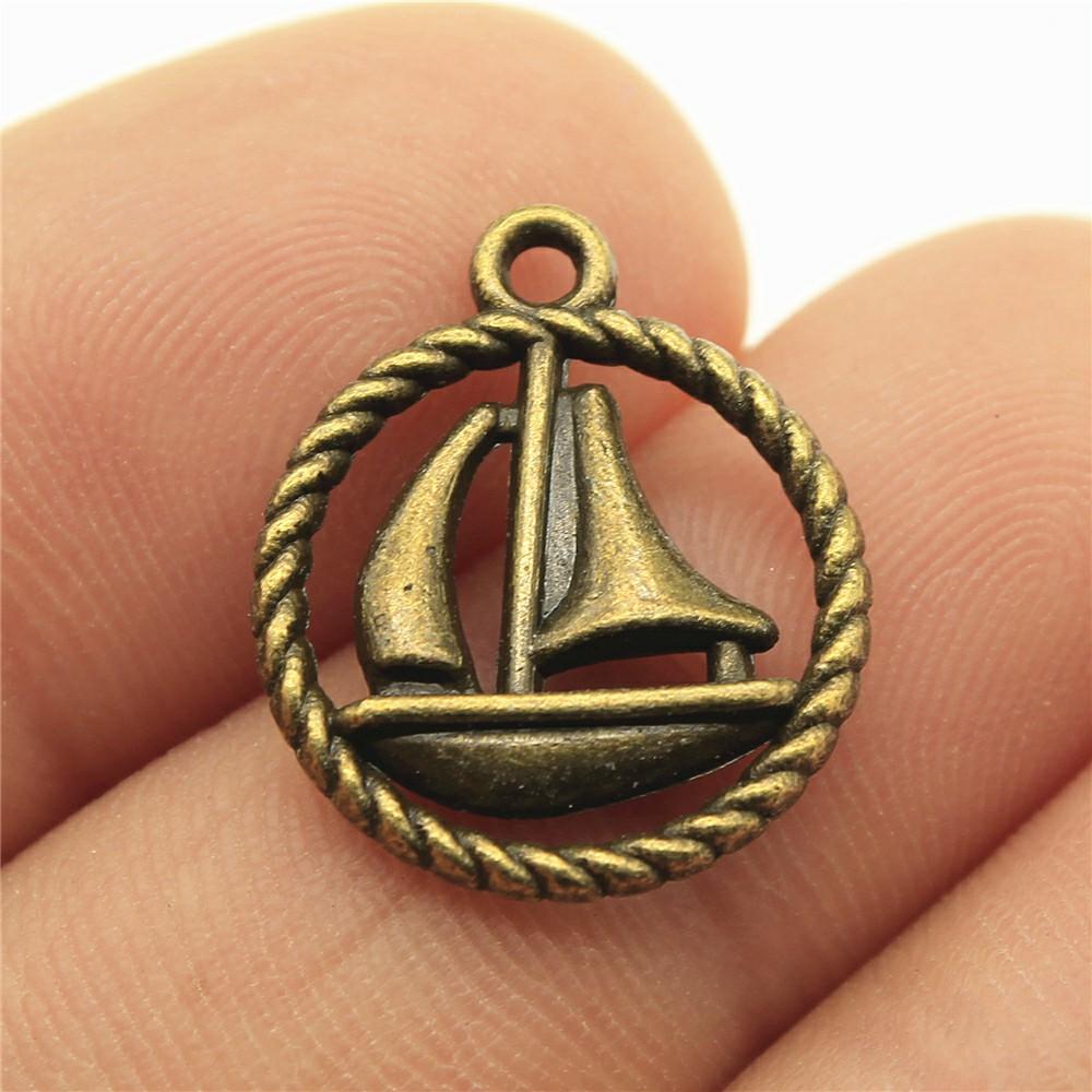 20pcs Life-Ring Ships Wheel Helm Rudder Sailboat Charms Tibetan Bronze Silver Color Pendants Antique DIY Handmade Craft
