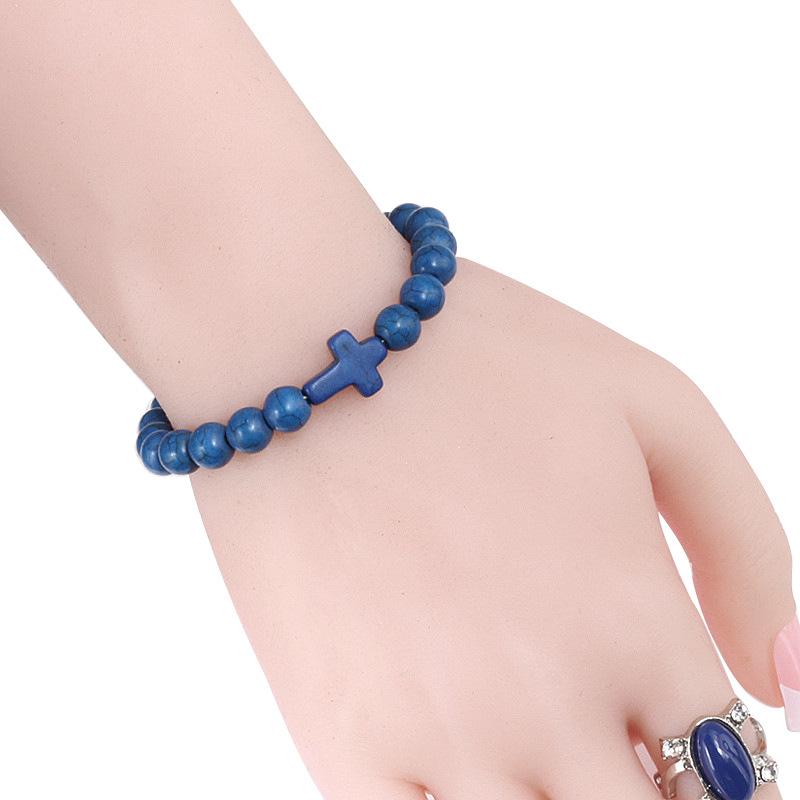 Men Natural Stone Beaded Elastic Cross Bracelets Meditation Wristband Women Yoga Jewelry Gift