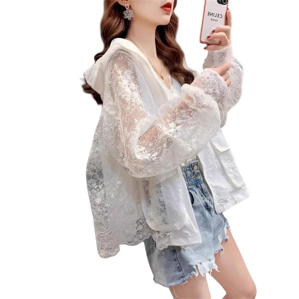 Summer UV Long Sleeve Loose Stylish Sheer Hoodie with Perfect for and Everyday Wear Photo [Yhsuoxfd] Women's Cardigan, Protection, Hoodie, Fit,