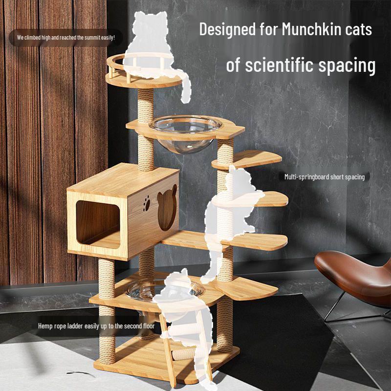 Sisal Cat Tree with Multi-Layer Platforms, Bed, and Space Capsule - Space-Saving Climbing Frame
