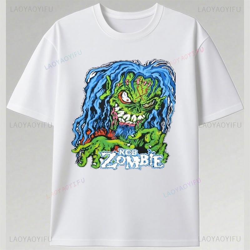 Speler Rob Zombie Polyester Shirt Horror Stijl USA Concert Tour Punk Grafische T-shirts Rock Band T-shirt Schedel Pentagram Ontwerp