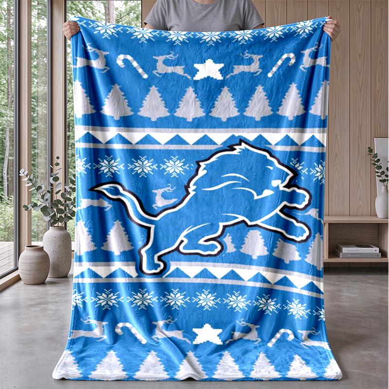 Detroit Lions Sweater Flannel Fleece Blanket Cozy Warm Throw Blanket For Couch Bed Travel All Season Use