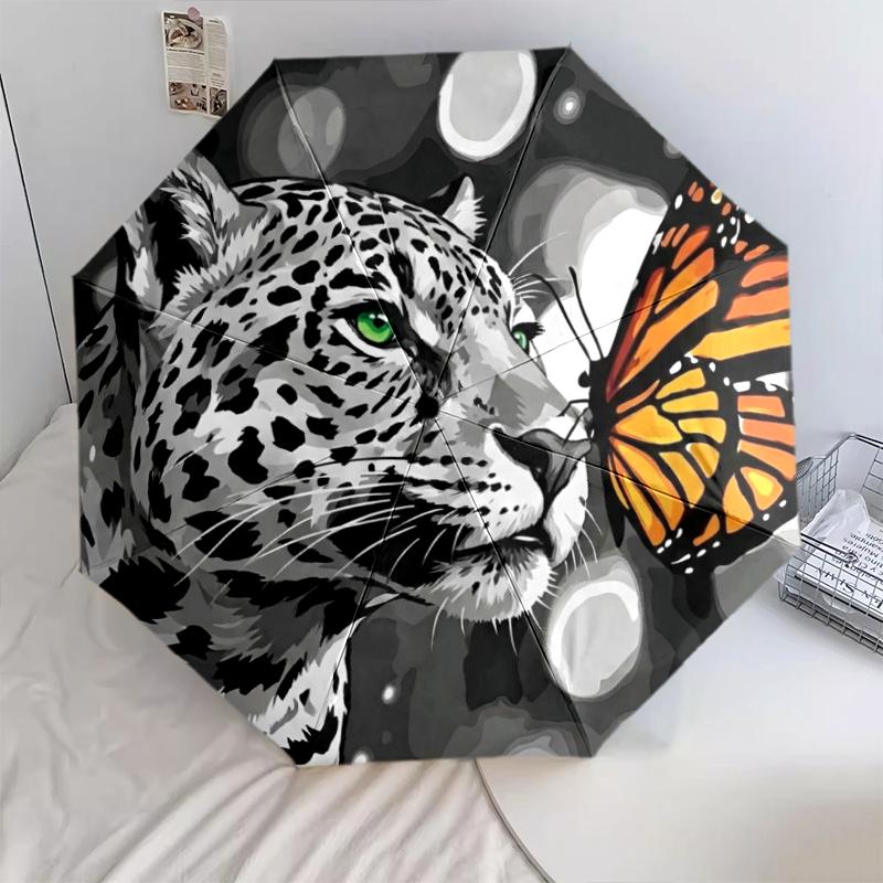 

1 PC Automatic Folding Umbrella - Watercolor Animal Art Pattern, Portable & Foldable Design with 8 Ribs, Christmas Birthday Gifts