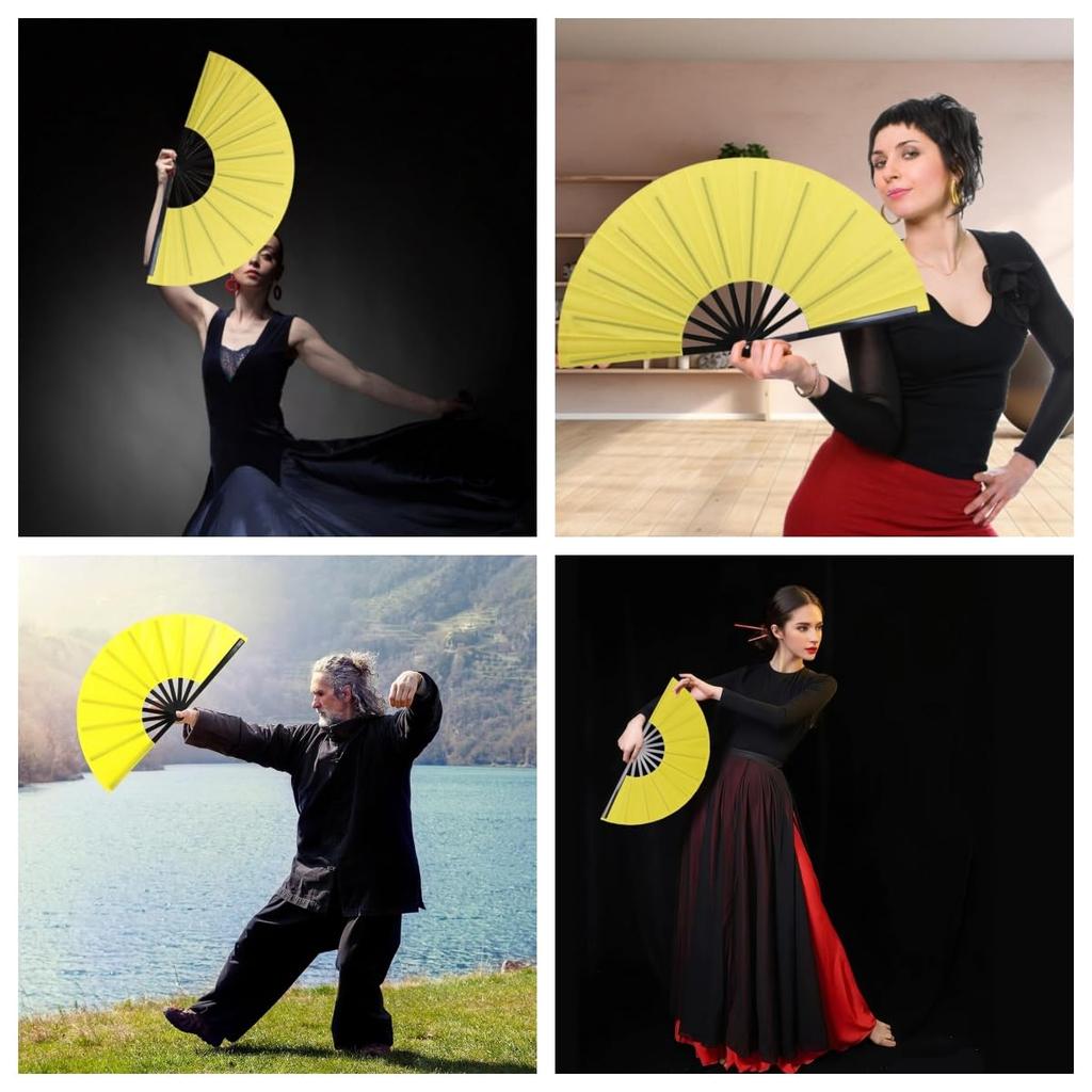 Stor Vikbar Nylon Tyg Handhållen Vikbar Perfekt Fest Kinesisk Kung Fu Tai Chi Handhållen Perfekt för Festivaler och Rave Plastben Handfläkt för