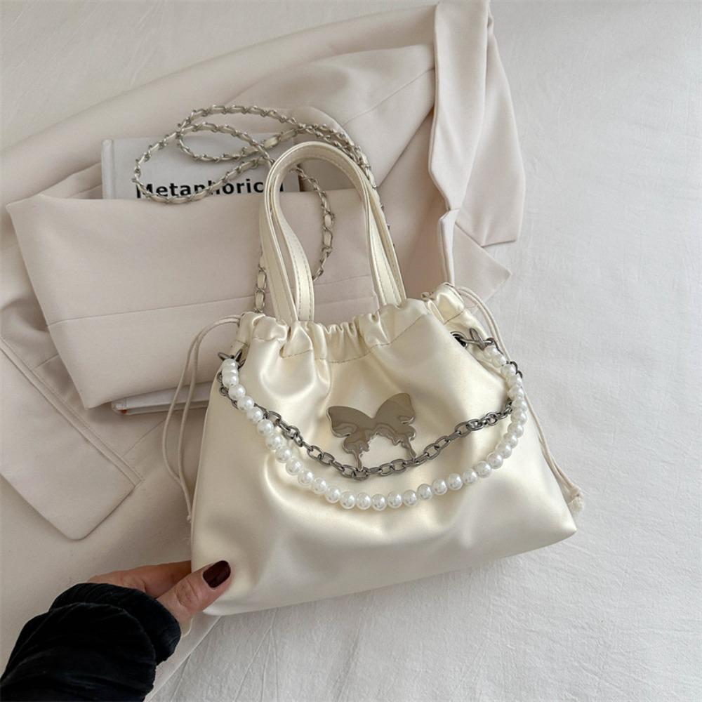New Large Capacity Women's Backpacks Pearl Chain PU Leather Shoulder Bags Drawstring with Handle Mini Backpacks Women