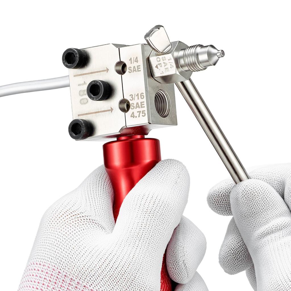 Brake Line Flaring Tool Kit, 45° Single & Double Flare Tool for 4.75mm, 6.35mm Copper Tubing - with 2 Forming Dies, Deburring Tool & Toolbox for