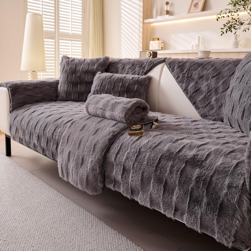 New Rabbit Plush Leather Sofa Mat Autumn And Winter Modern Cream Premium Sense Cover Seat Cushion Non-Slip Cover