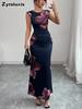 Brand Slim Fit Printed Dress Sleeveless One-Piece Gown Evening Party Bodycon Maxi Dress for Women