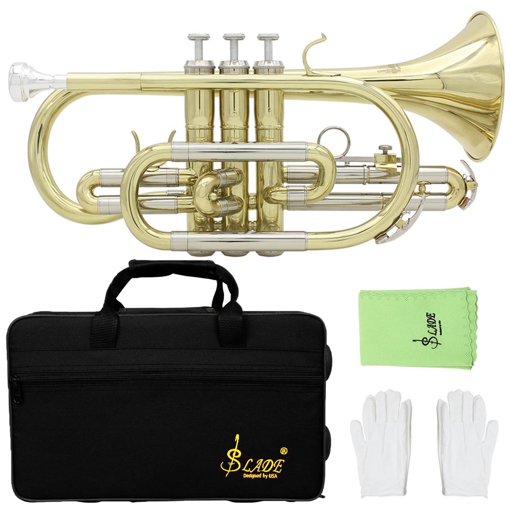 SLADE Bb Cornet Gold Plated Cornet Horn Professional Brass Instrument Cornet Trumpet With Case Cleaning Accessories Parts