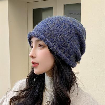 Simple Solid Color Knitted Hat for Women, Small Face In Autumn and Winter, Casual Versatile Wool Hat, Warm Ear Protection, Stacked Hat