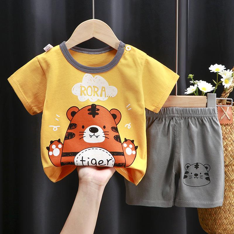2025 Kids' Short Sleeve Summer Pajama Set - Boys and Girls Baby T-shirt and Shorts