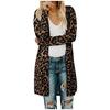 Women's Open Front Leopard Cardigan Pockets Long Sleeve Lightweight Sweater Coat