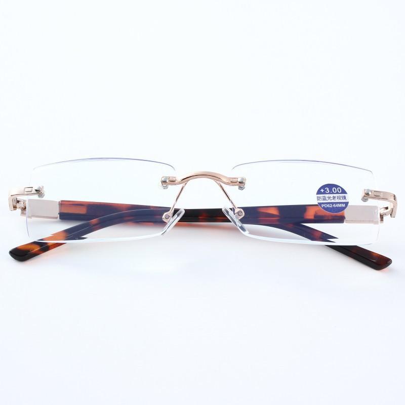 High Quality Anti Blue Light Reading Glasses Luxury Crystal Len Frameless Presbyopic Eyewear Unisex Far Sight Optical