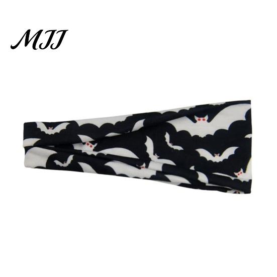 Halloween Sports Accessory Headbands for Women, Cute Pumpkin Ghost Bat Cat Skeleton Wide Hair Bands, Skull Headband Breathable Stretchy Non-Slip