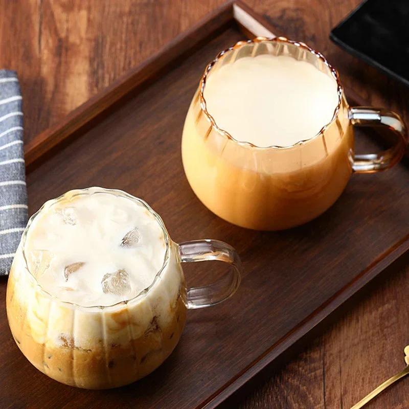 Transparent Glass Cup Creative Coffee Mug Tea Dessert Breakfast Milk Cups Wine Glass Water Cup with Handle Glassware Drinkware