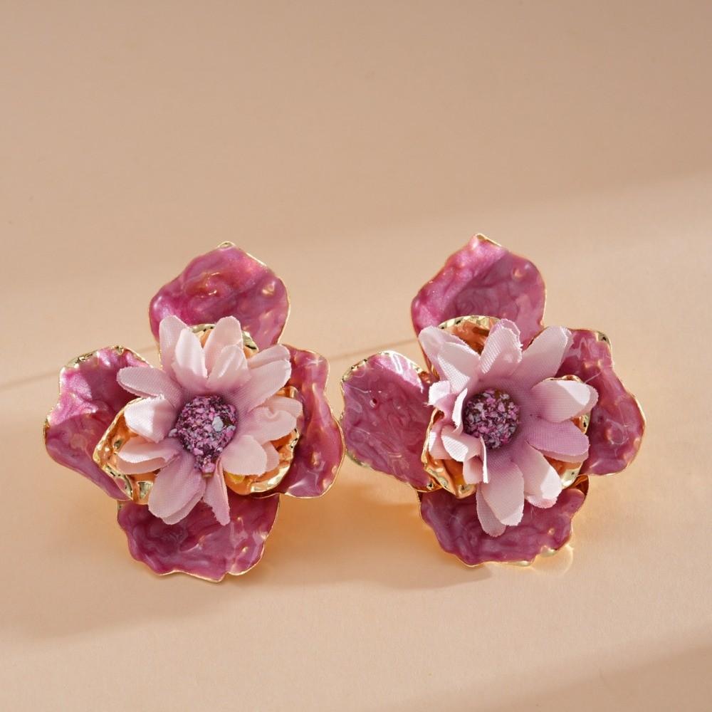 Iron Cloth Exaggerated Ear Pendant Oil Drip Floral Ear Studs Colorful Flower Earrings Vacation