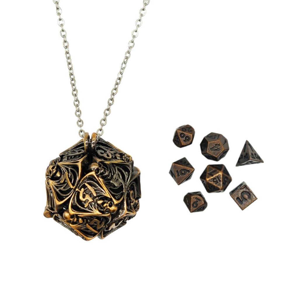 

7 шт./набор TRPG полые металлические игральные кости ожерелье 20-гранные многогранные игральные кости ожерелье подвески кулон Style 3