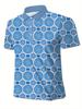 Print Design - Non-Textured Men'S Short Sleeve Polo Fashion Golf Shirt In Blue And White with Spiral Pattern, Pullover with Collar, Summer Graffiti
