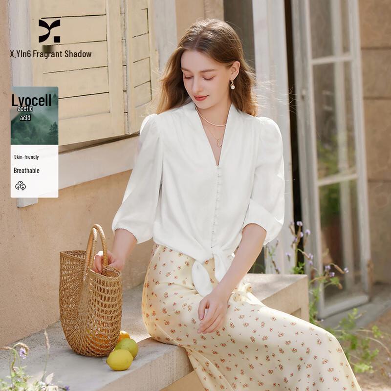 Women s V-Neck Tencel-Blend Puff Sleeve Blouse XL