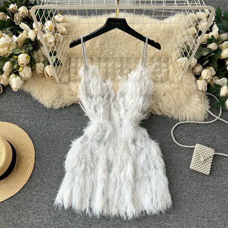 

Feather Tassel Dress Pure Desire Sexy Silm Halterneck Picture Color XL