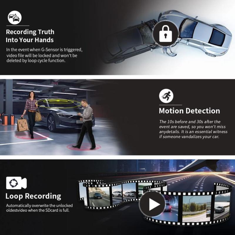 Dash Cam per Auto 3/4 Canali Scatola Nera Telecamera di Guida FHD Anteriore Sinistra Destra Posteriore Visione Notturna Registrazione in Loop