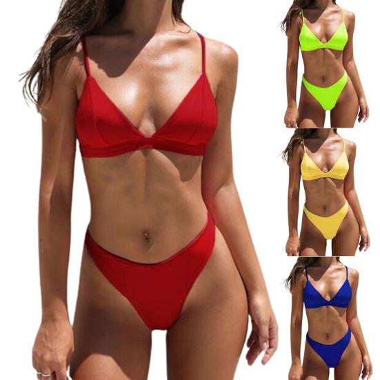 2 Pcs/Set Swimwear Set Solid Color Simple Quick-drying Classic Summer Bikini