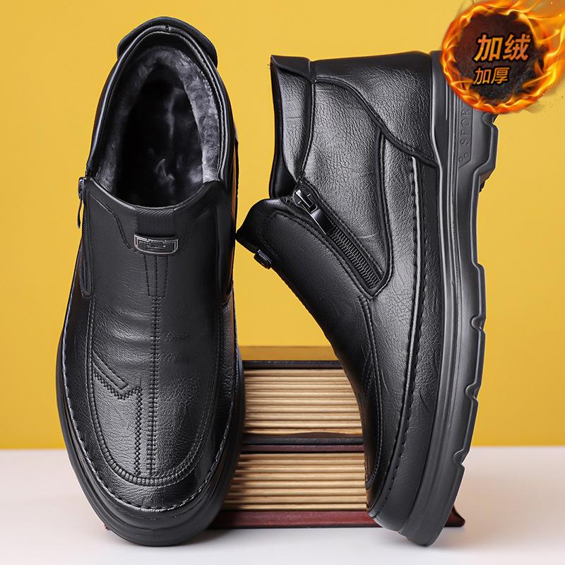 Cotton Shoes Winter Velvet Thickened Cold-proof Non-slip Wear-resistant Soft Sole Soft Surface Business Casual Leather Dad Leather Shoes