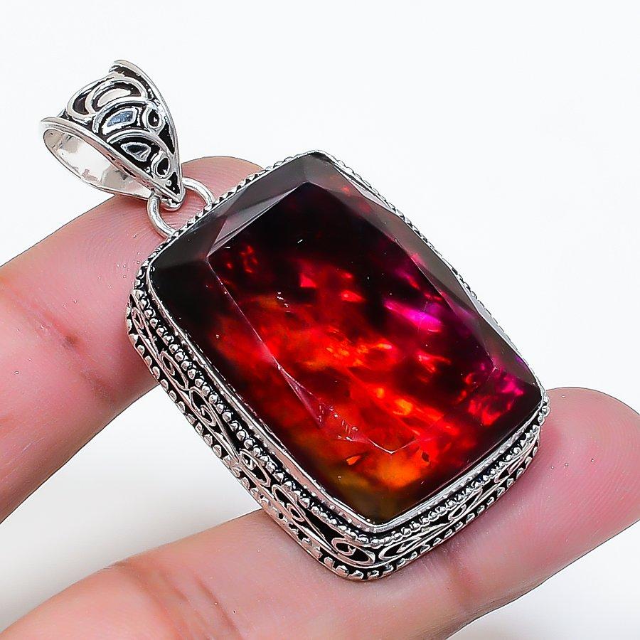 Natural Ammolite Gemstone Handmade 925 Sterling Silver Pendant 1.89" AP-15908