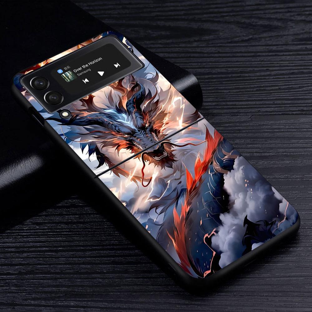 Cartoon Dragon Case for Samsung Galaxy Z Flip4 Flip3 5G PC Hard Cell Phone Shell Z Flip 4 3 Black Coque Zflip4 Zflip3 Cover