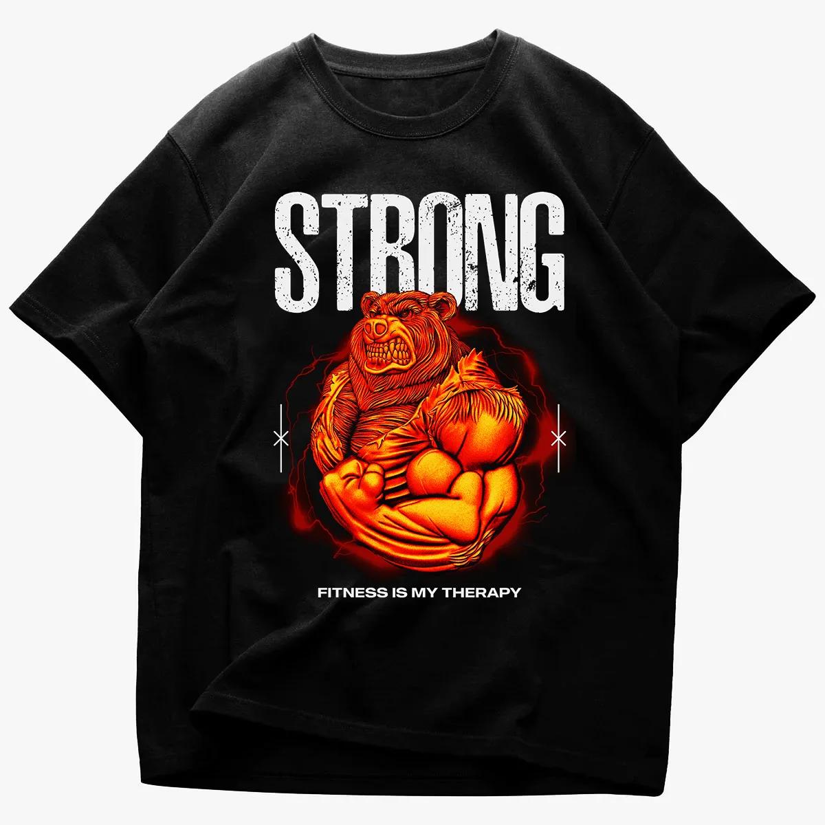 Bear Graphic Men Cotton TShirt Sporty Streetwear Black - Men s Summer Cotton Graphic Tee S
