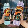 1PC Retro Monster Truck Vintage Vehicle 750ml Color Plastic Sports Water Bottle Leakproof Flip Straw Lid Suitable for Sports Office Home Use