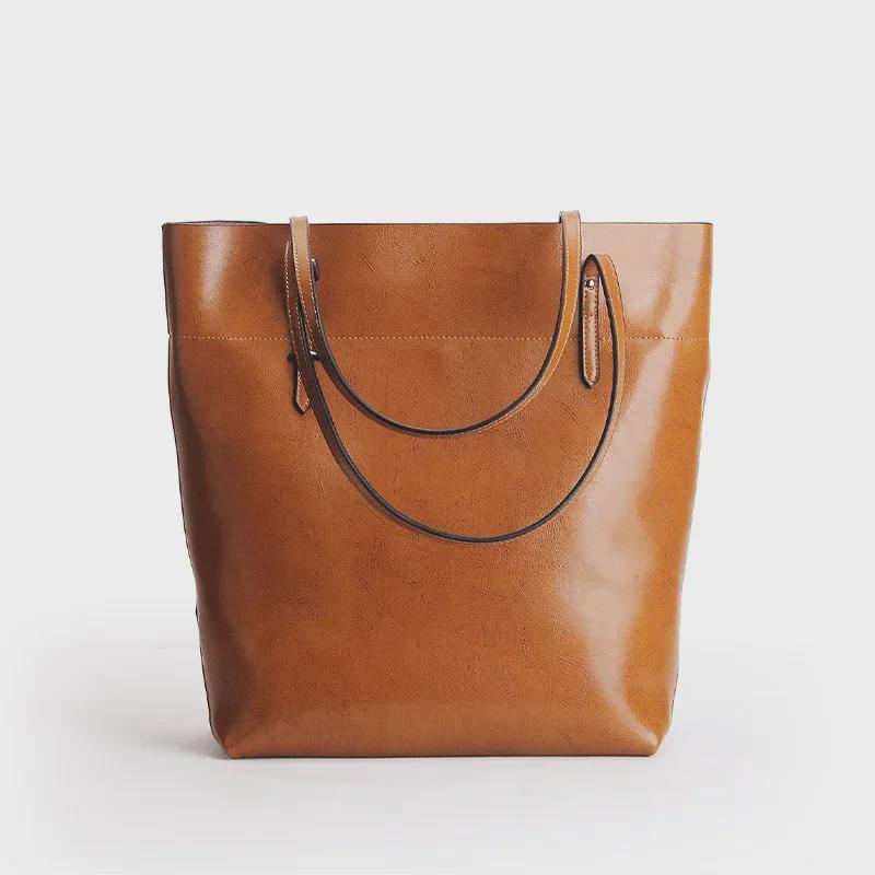 Damen Echtleder Allround-Tote - Europäische & Amerikanische Mode, Schultertasche mit großem Fassungsvermögen