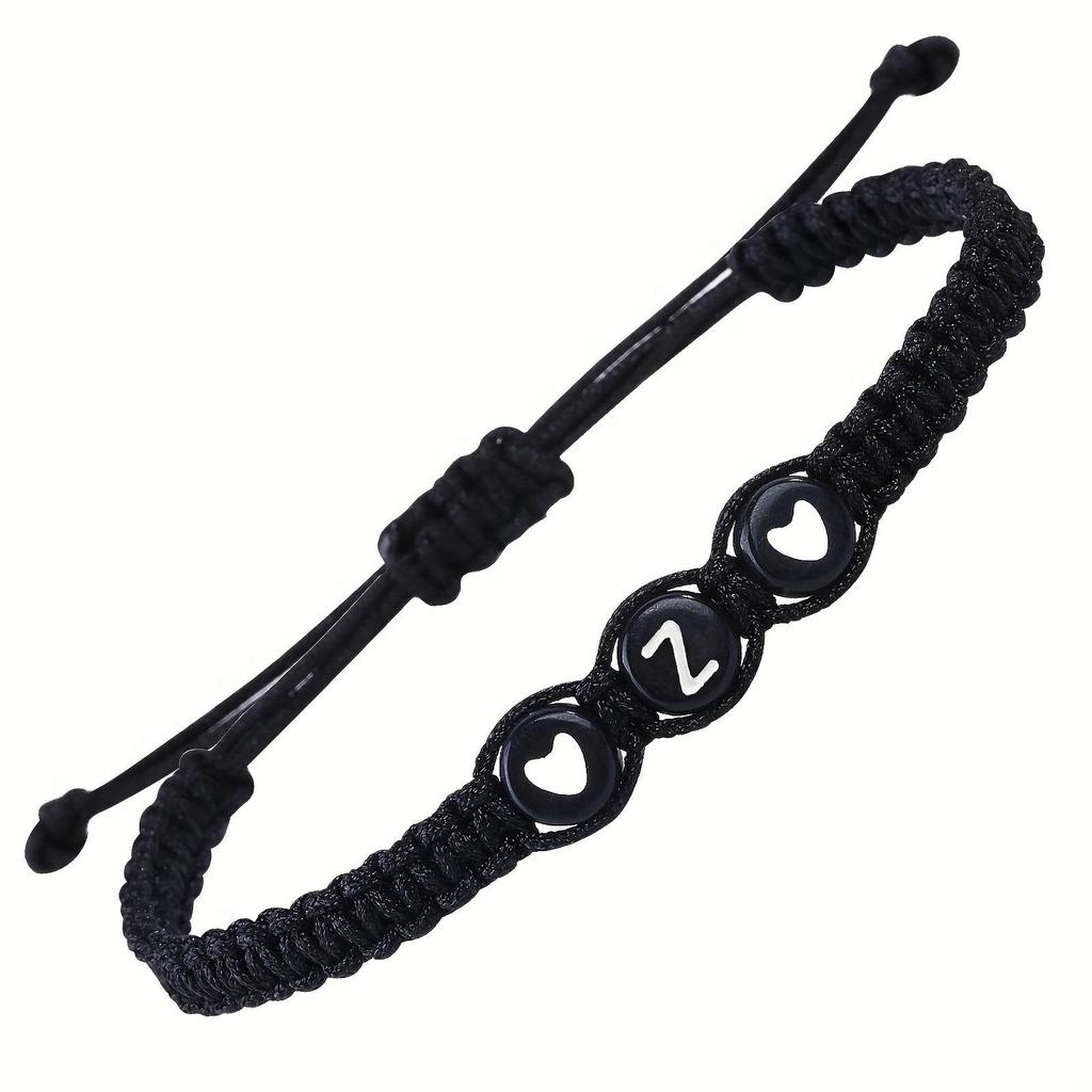 Handgemaakte Zwart-Witte Hartjes Armband met 26 Engelse Letters – Modieus, Veelzijdig Koppel Accessoire