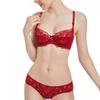 Damen Sommer Sexy Spitzen-Dessous-Set im französischen Stil, dünne Körbchen, geraffte Push-Up-Unterwäsche, Minimizer-BH und Höschen-Set