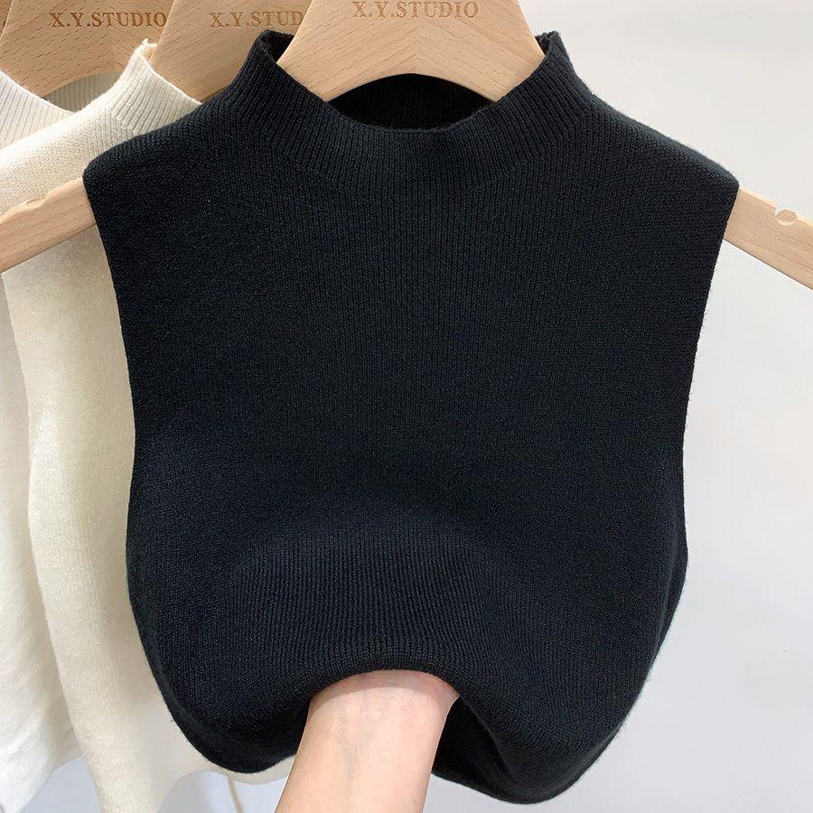 Chic Summer Knitted Sleeveless Vest: Women's Half-High Collar Camisole - Ideal for Inner or Outer Wear.