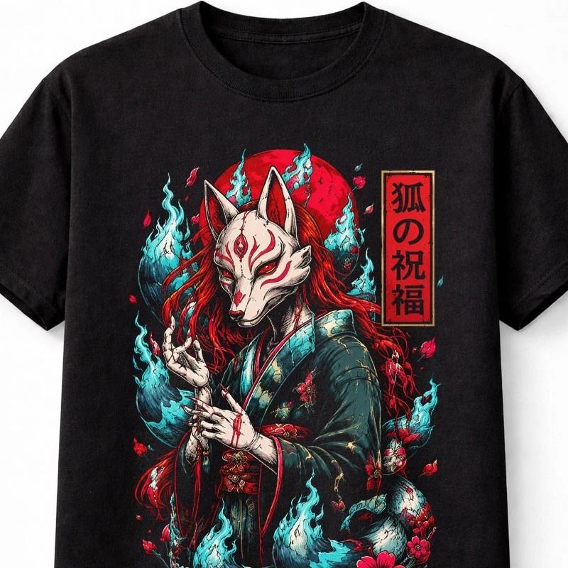 Kitsune Fox Spirit Japanese Yokai Anime Graphic Unisex TShirt S