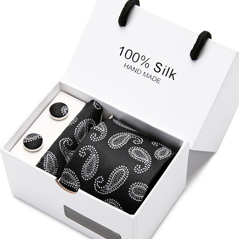 Men'S Tie Gift Box 5-Piece Set Tie Pocket Towel Scarf Cuff